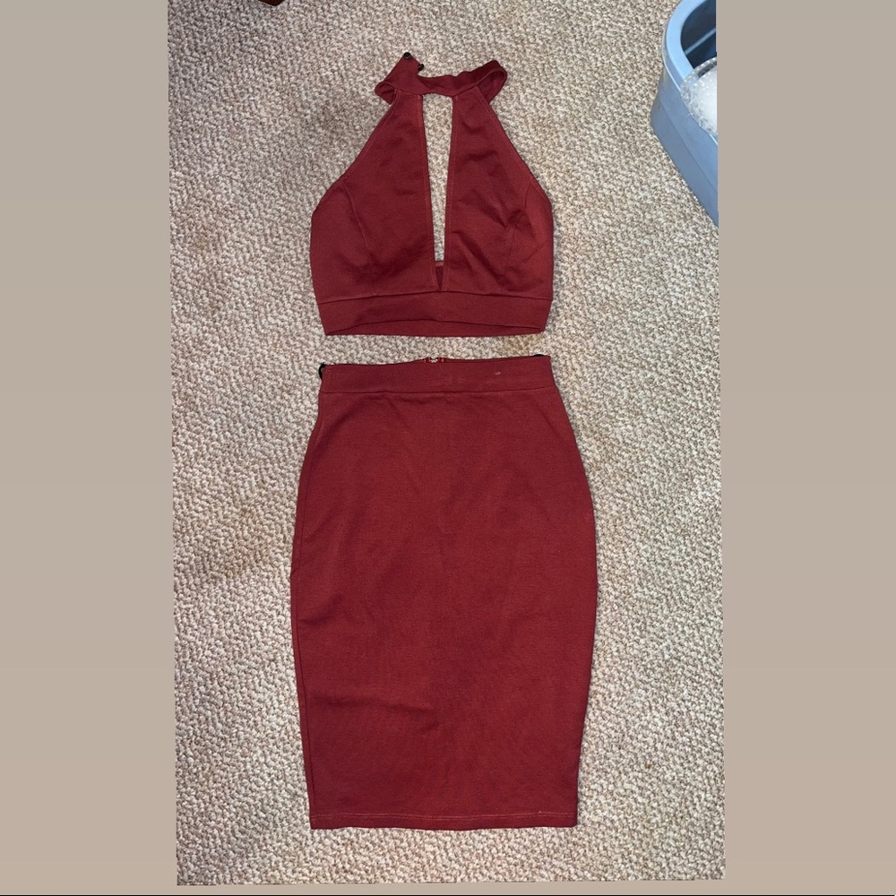 Two piece rust color halter outfit